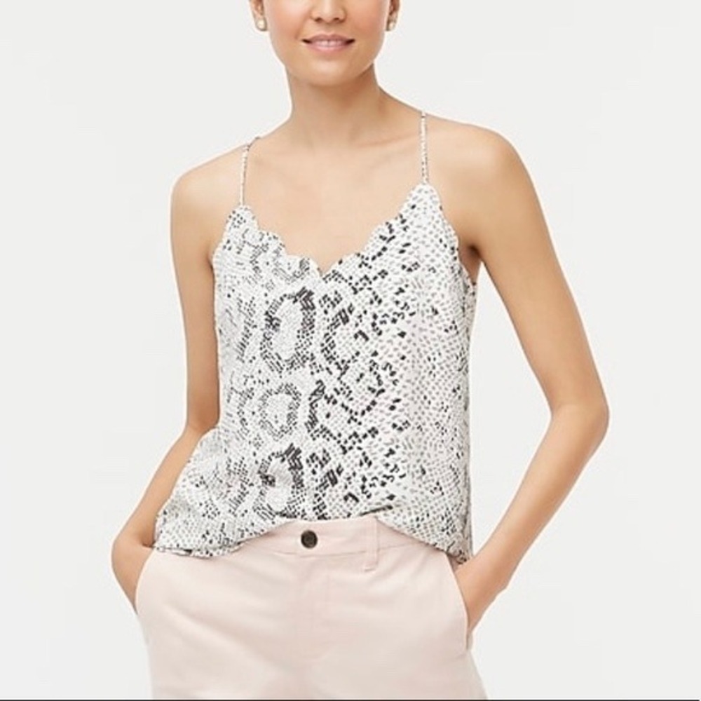 J.Crew Snakeskin Print Scalloped Camisole Top Grey Black Animal Print Size 2 - Picture 2 of 6